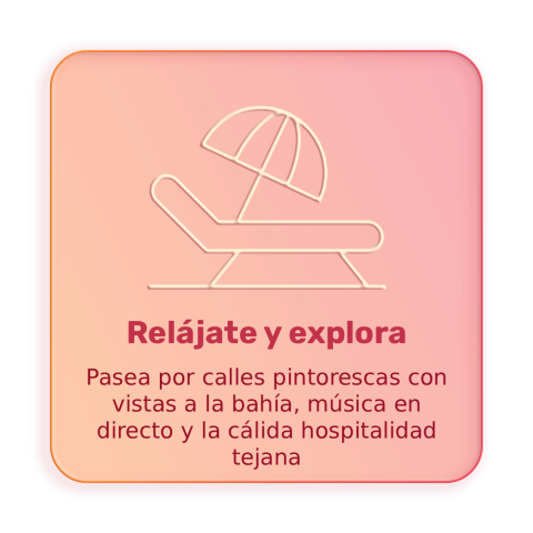 Illustration of a beach chair and umbrella with text in Spanish about relaxing and exploring.